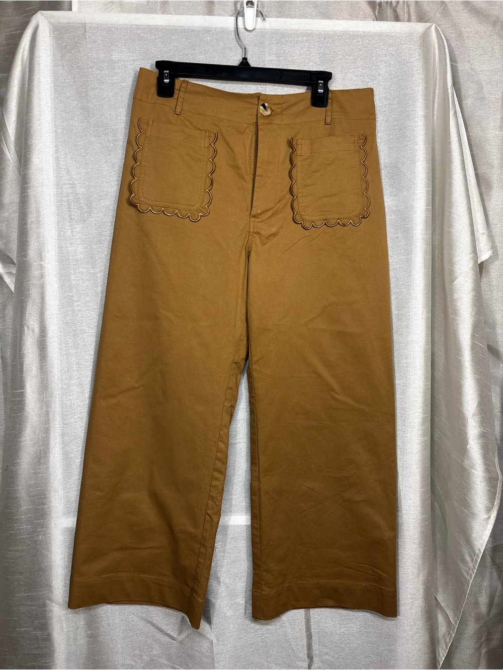ee:some Brown Wide Leg Pants L Scallop Pockets Boho Coastal NWT